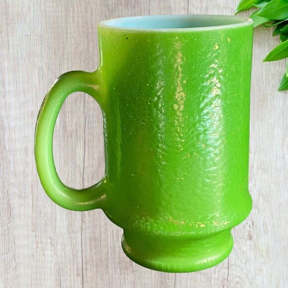 Vintage Hazel Atlas Green Milk Glass Pedestal Coffee Mug - Picture 1 of 13